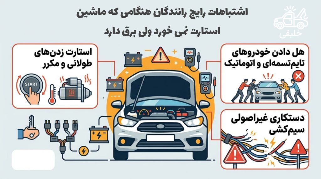اشتباهات رایج رانندگان هنگامی که ماشین استارت نمی خورد ولی برق دارد